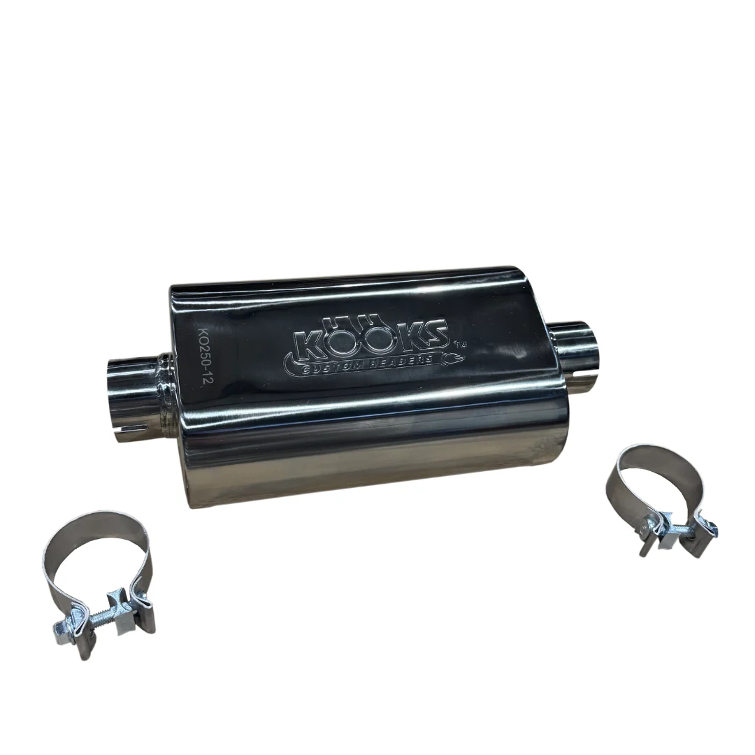 2-1/2" Oval Clamp In Muffler 12" Long Body . Polished Stainless Steel.
