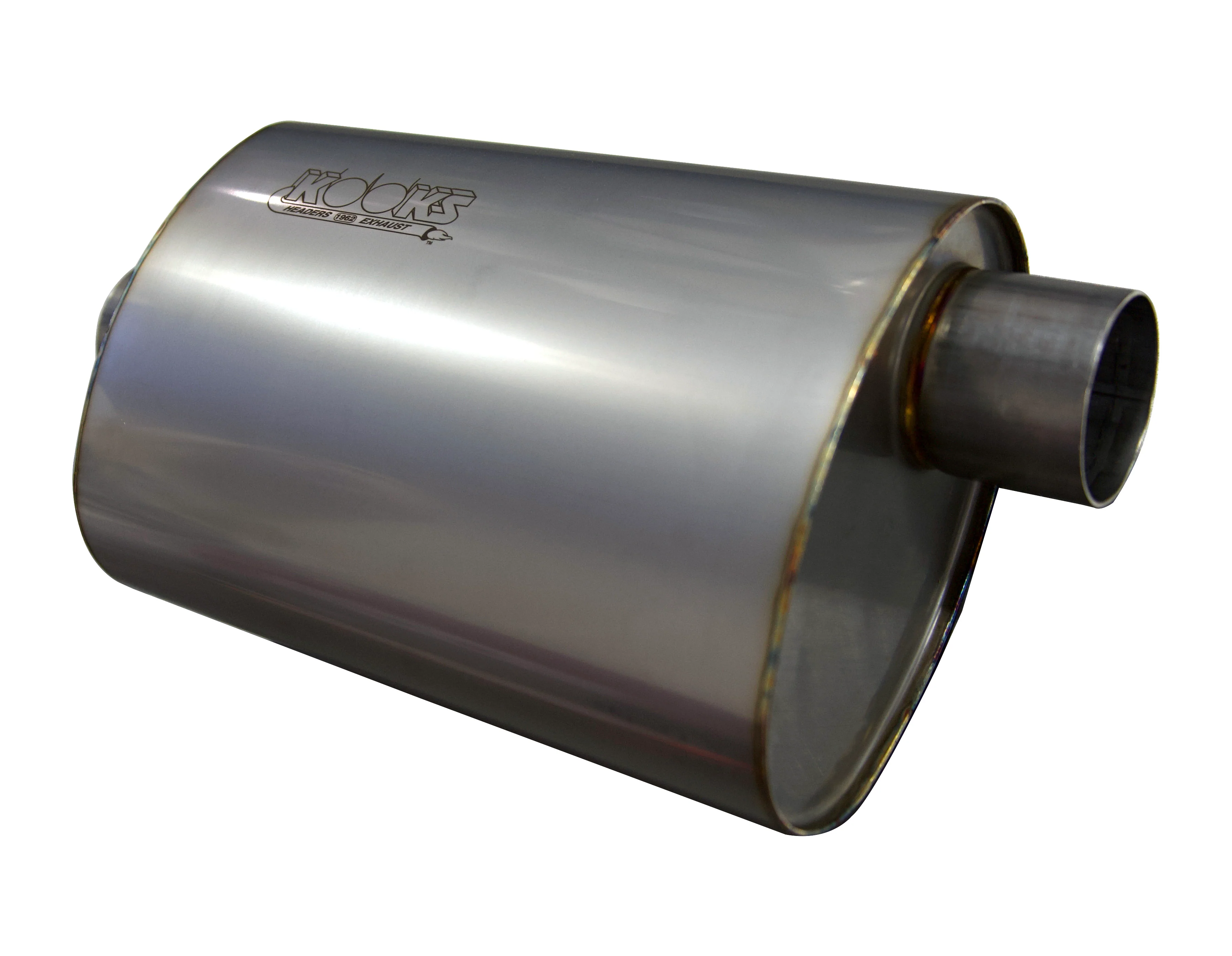 2-1/2" Oval Center/Offset Muffler 12" Long Body. Stainless Steel. - Image 2